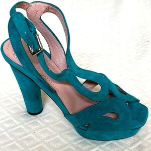 Vince Camuto Teal Suede Heels Vintage